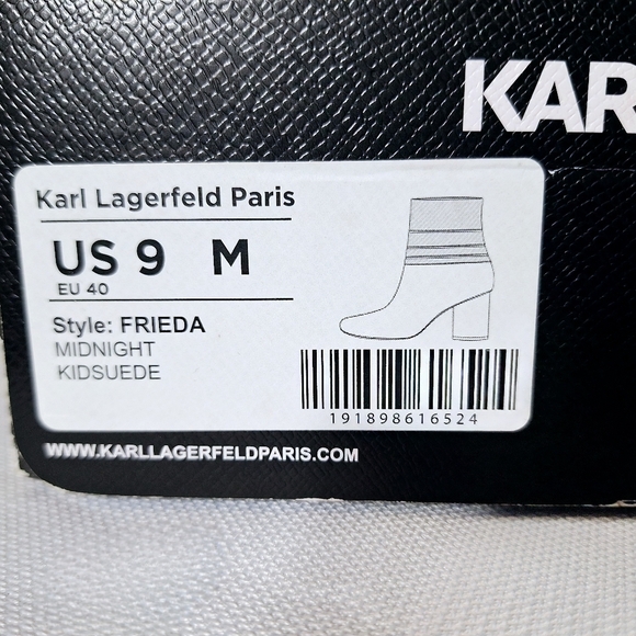 NWB Karl Lagerfeld "The Frieda" leather & suede, midnight blue, shoe booties. - Picture 7 of 9